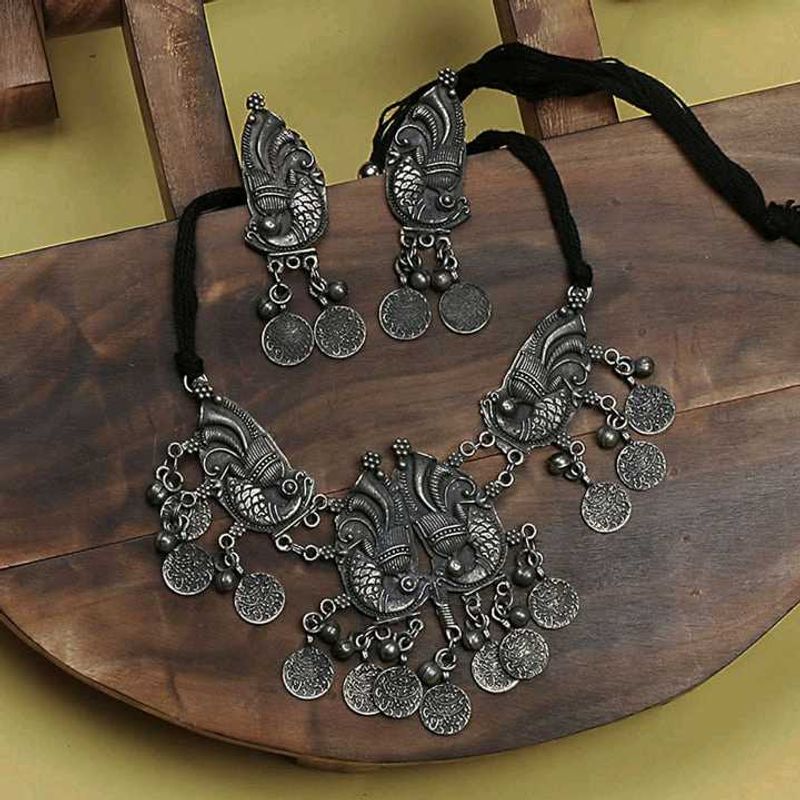 Oxidized Silver Peacock Jewelry Set