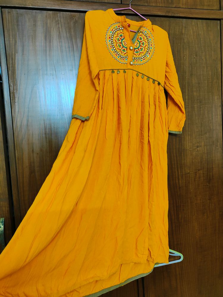 Sale - Yellow Maxi Dress With Embroider
