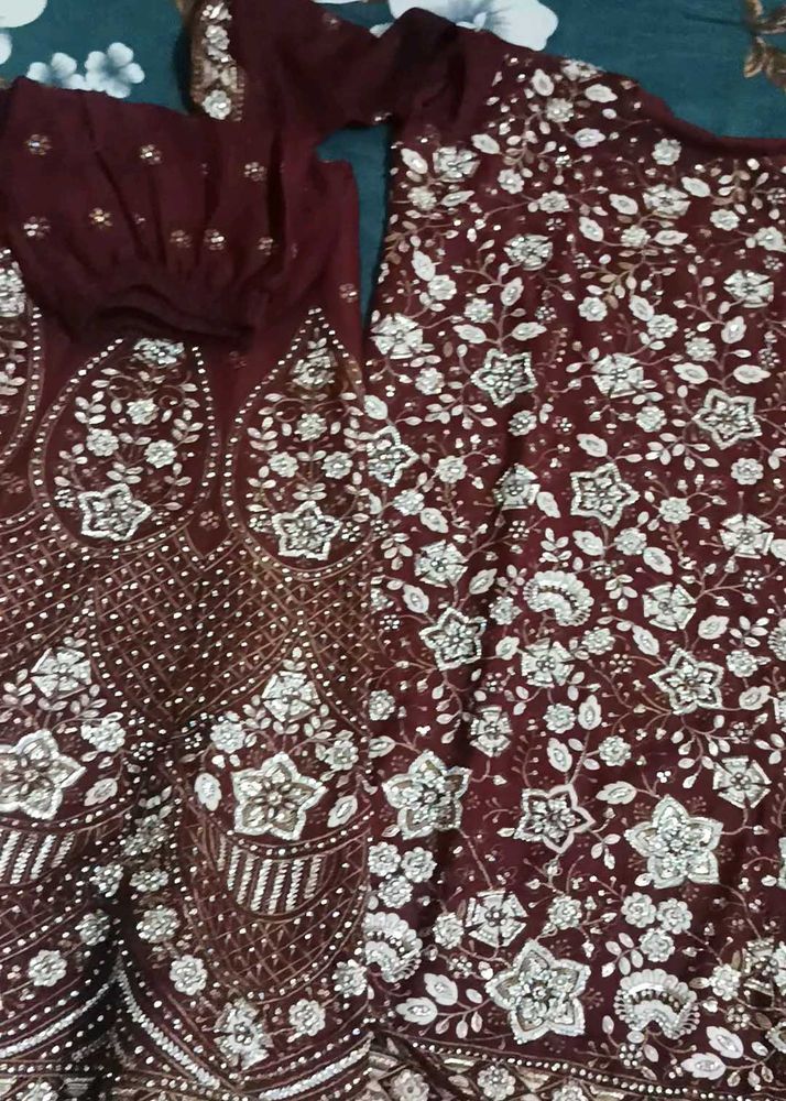 Maroon embroidery xxl readymade dress