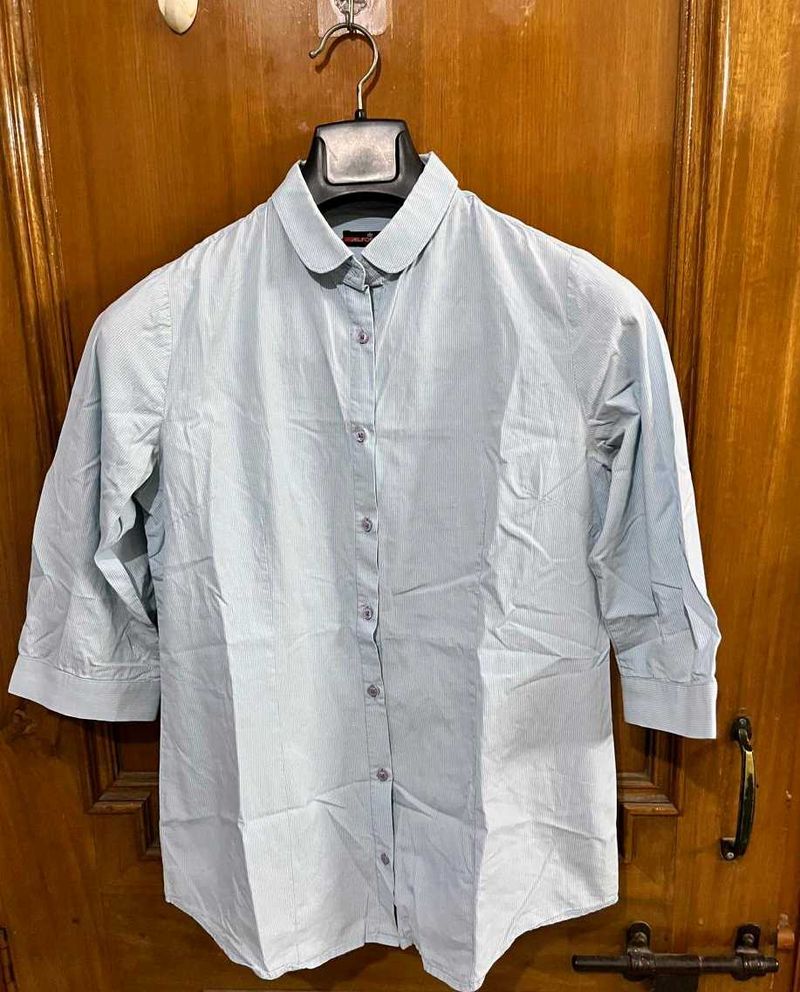 WOMEN DARK GREY FORMAL STRIPED SHIRT