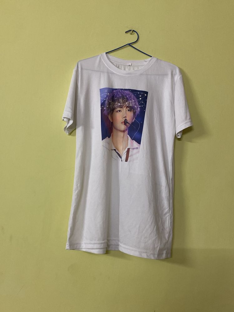 Korean Bts V (kim Taehyung) Brand Logo White Shirt