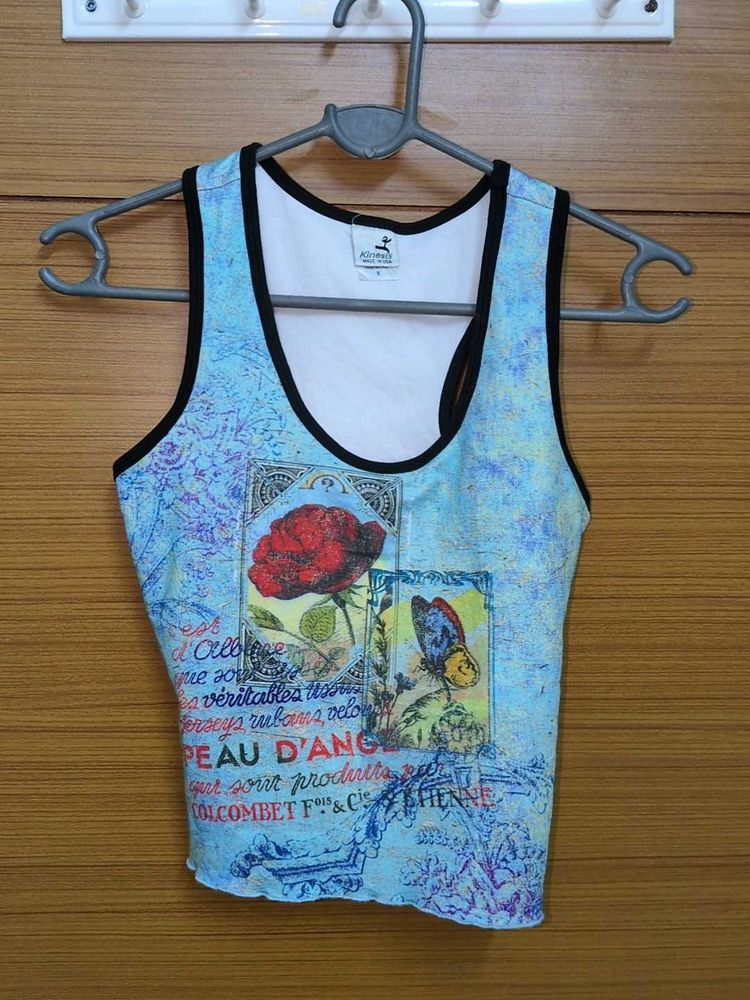 Printed Blue Tank Top