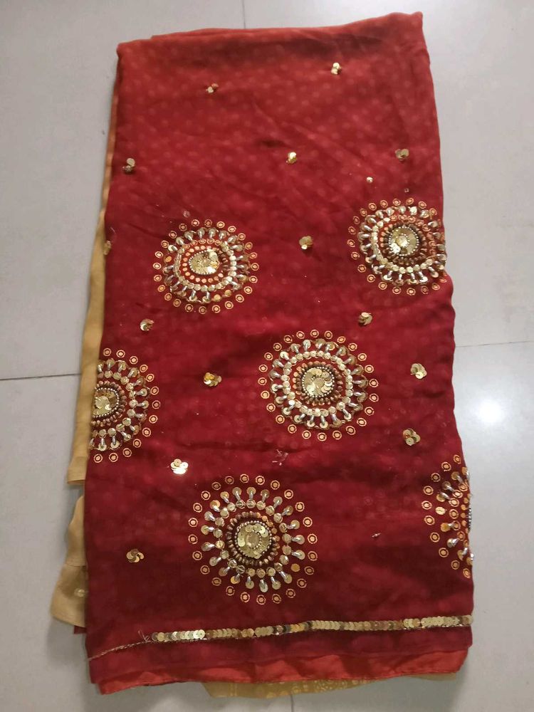 Red &amp; Gold Embellished Saree