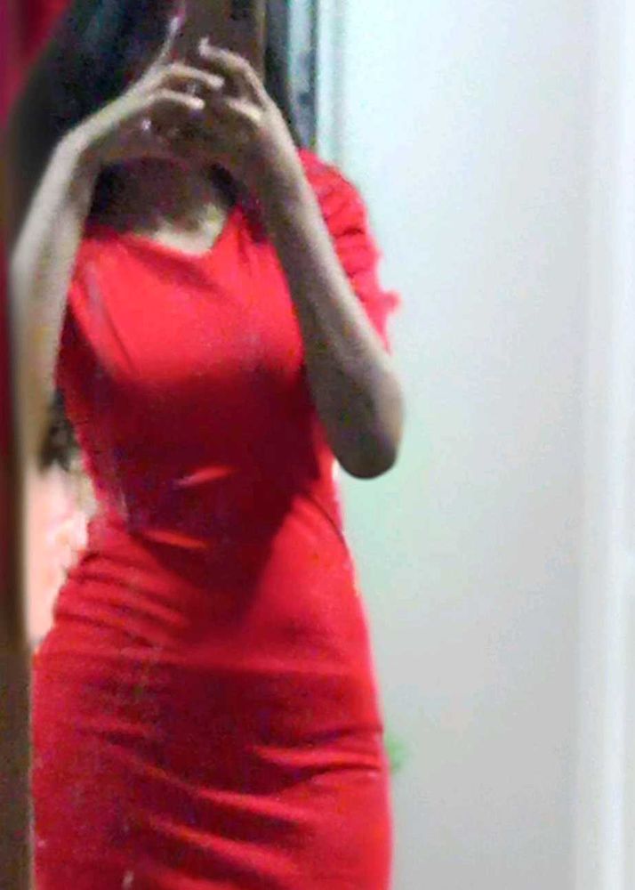 Red Puff Sleeve Cutout Dress