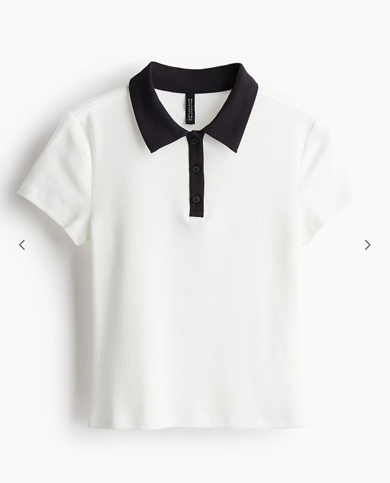 New H&amp;M White Top with Black Color-Blocked Collar