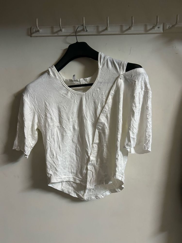 White Cut-Out Shoulder Top