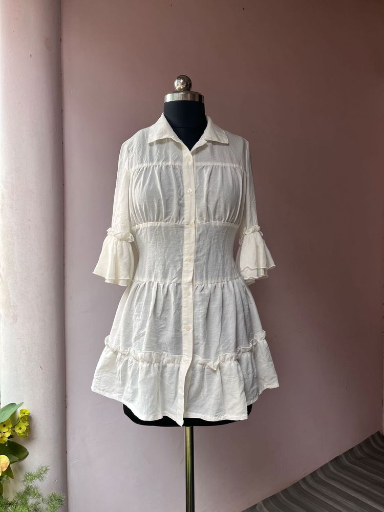 White Ruffle Detail dress