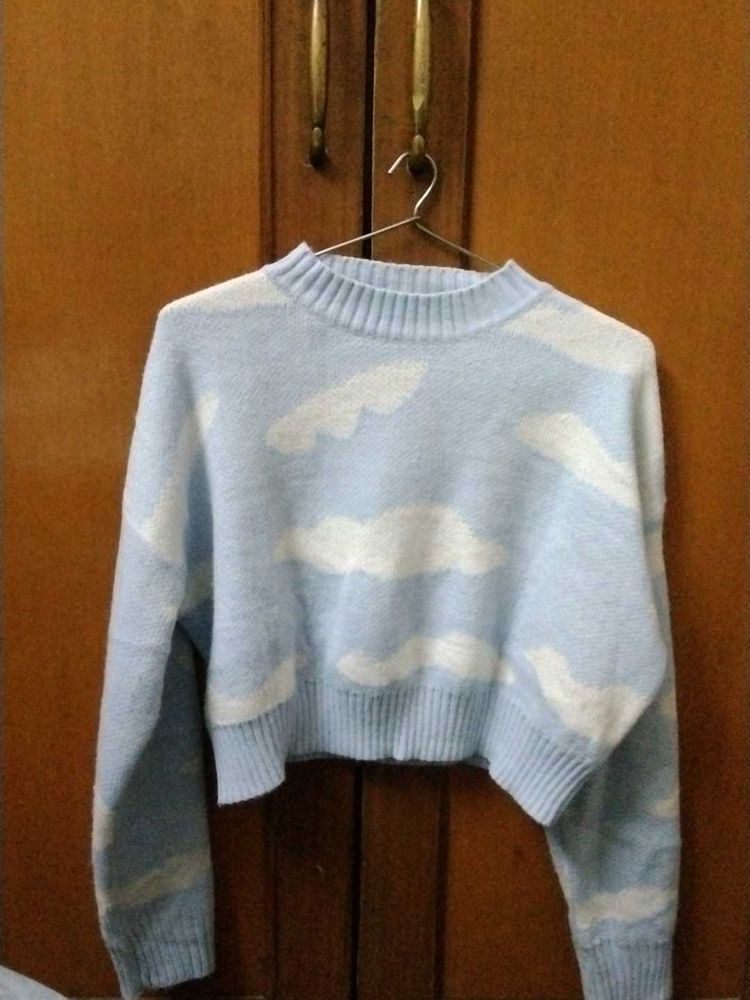 Cloud Print Cropped Sweater