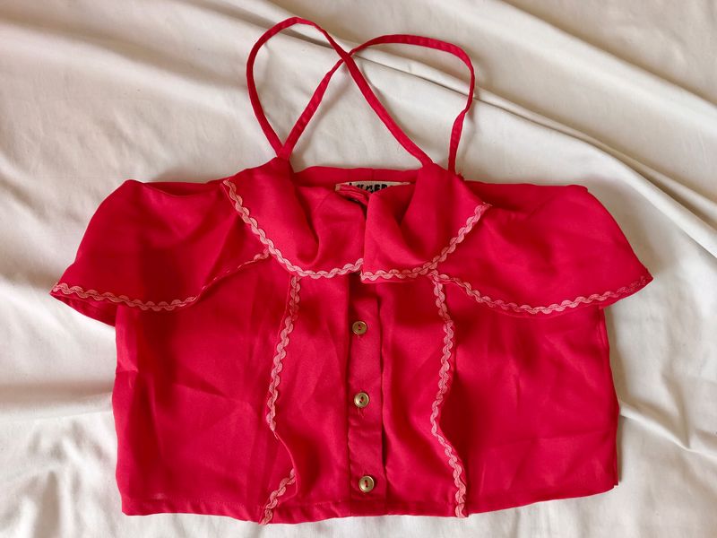Ruffled Cross Back Crop Top