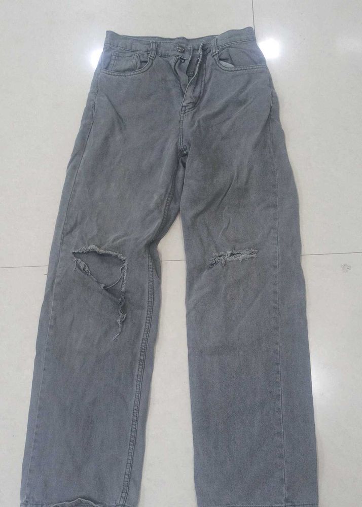 Distressed Gray Wide Leg Jeans