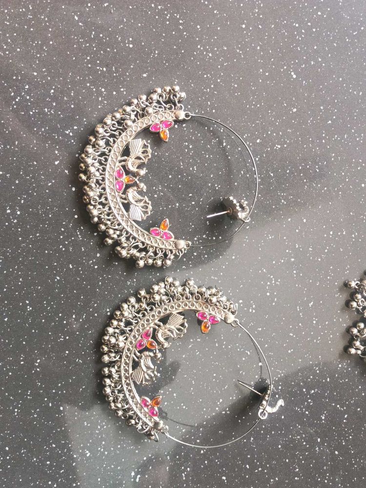 Statement Silver Tone Hoop Earrings