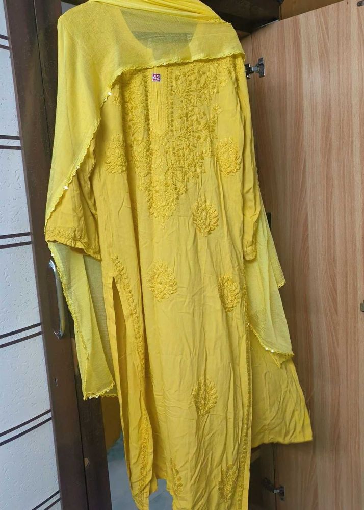 Yellow chikankari kurti set