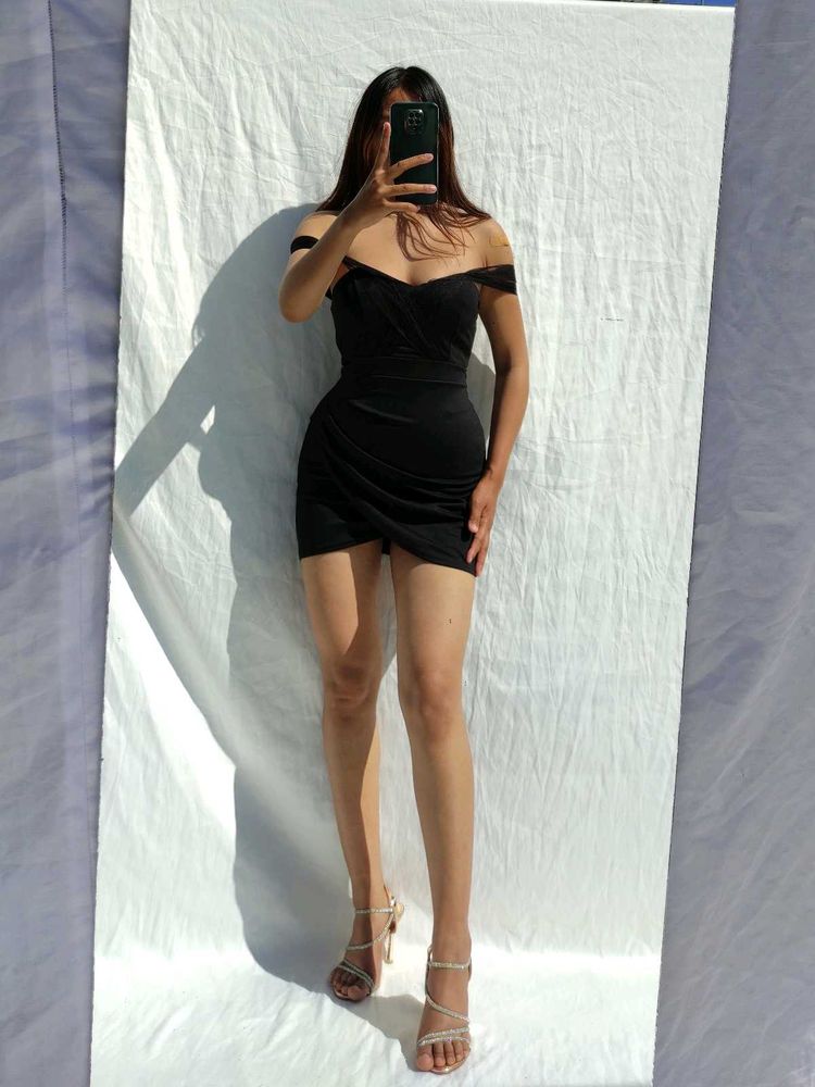 off shoulder Black Mini Dress