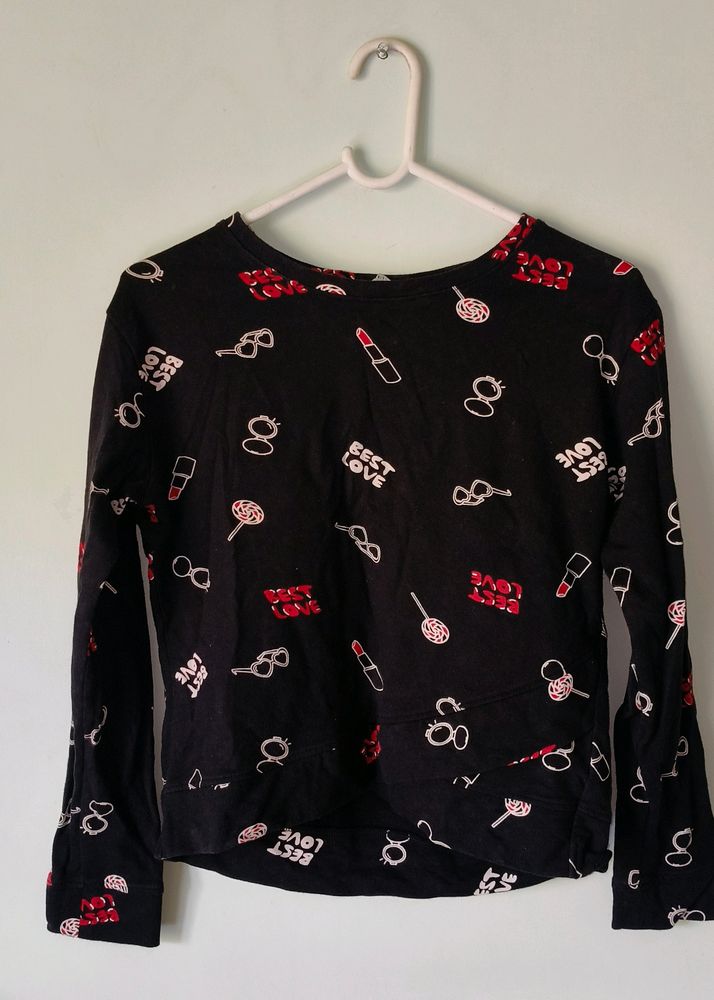 Black Cutesey Printed Sweatshirt