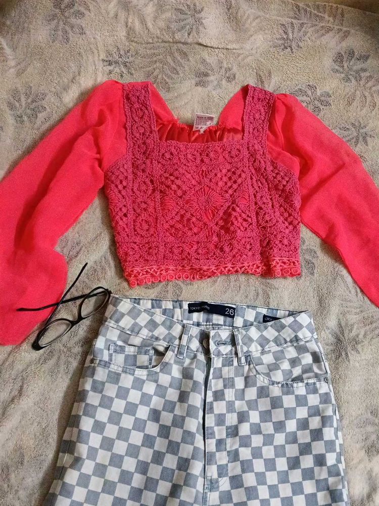 GEORGETTE PINK CROP TOP