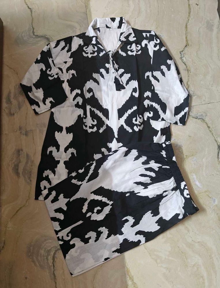 Black N White Short Kurta Set