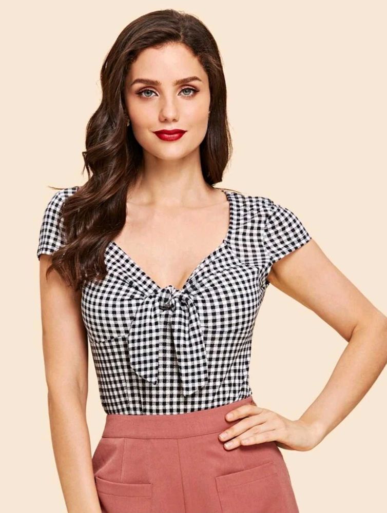 Shein Gingham Tie-Front Top