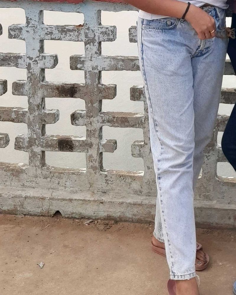 Zara Light Distressed Faded Mom Denim Jeans