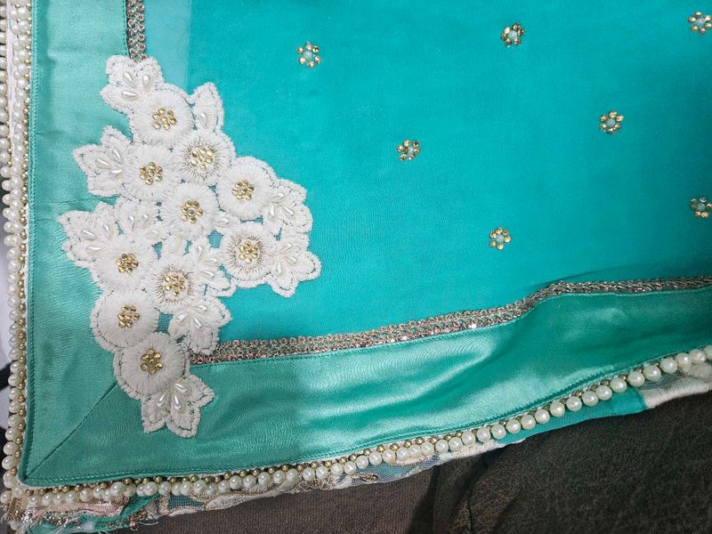 Teal Embroidered Saree with blouse