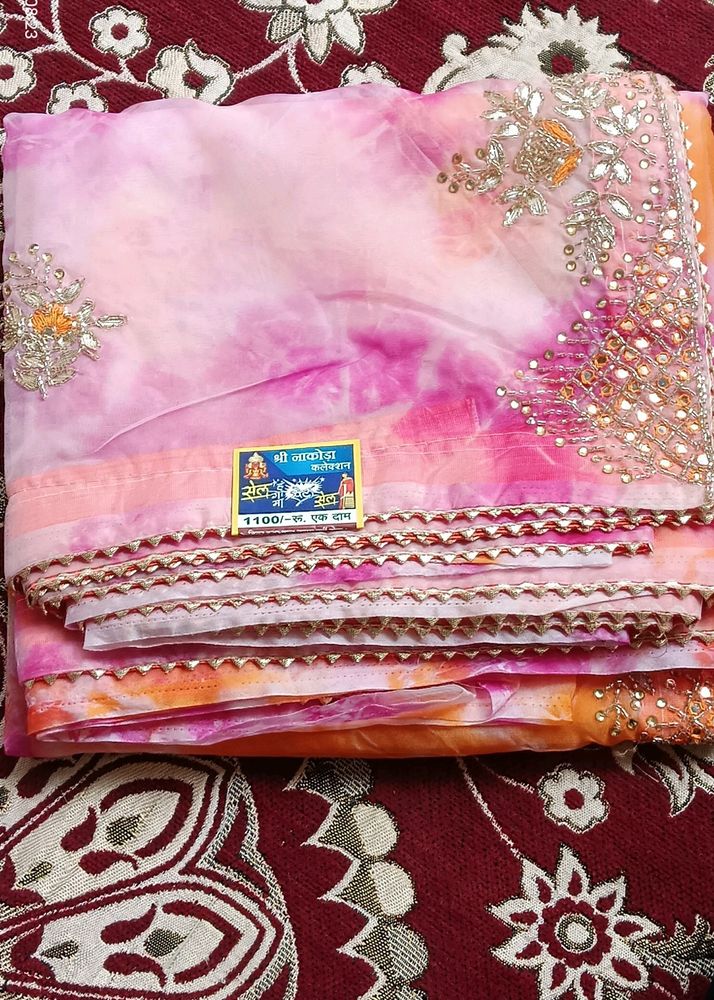Organza Mirror Work Tie Die Saree