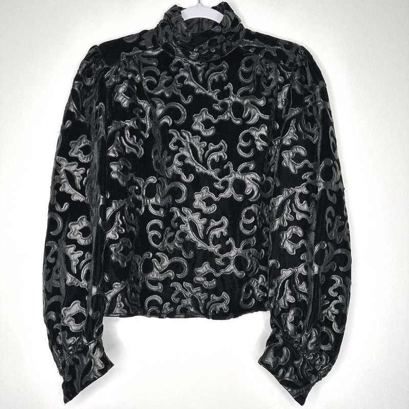 ZARA Black Faux Leather Velvet Top