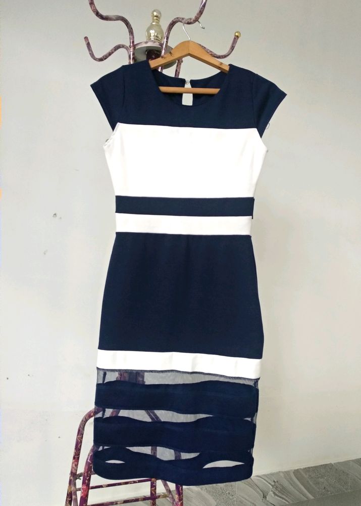 Navy Blue &amp; White Striped Bangkok Midi Dress