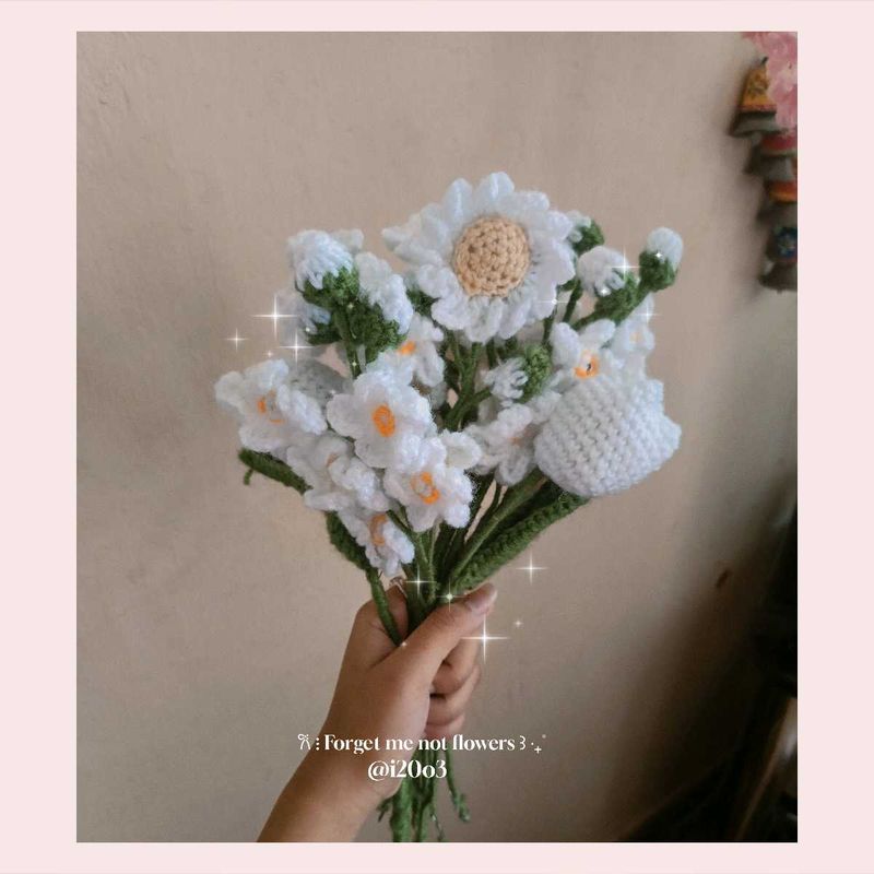 𐙚 🤍⋮Crochet Forget me not Bouquet ꒱꩜ .ᐟ