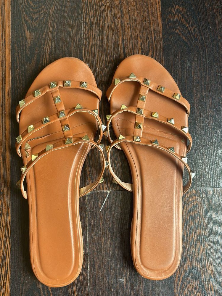 Tan Studded Flats