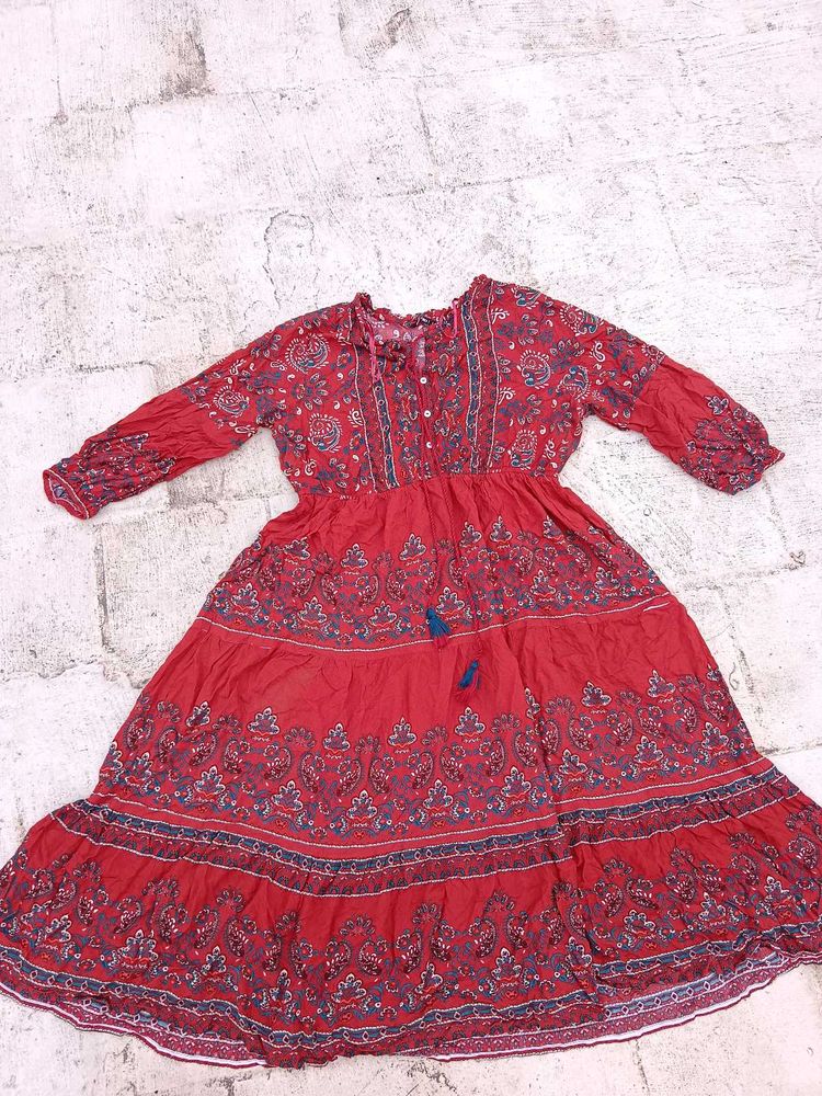 Rust Printed Long Sleeve Dress