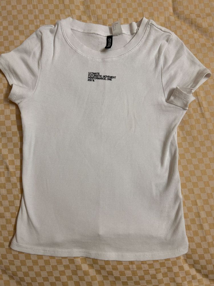 H&amp;M Typographical Embroided Ribbed Fitted Tee