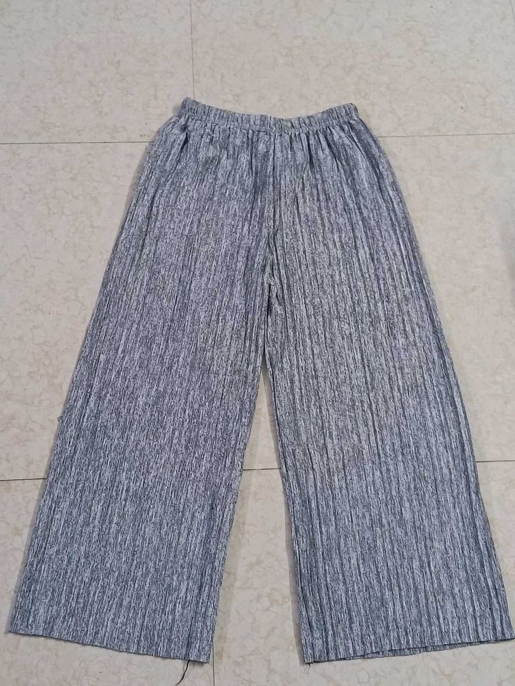 Gray Pleated Wide Leg Pants