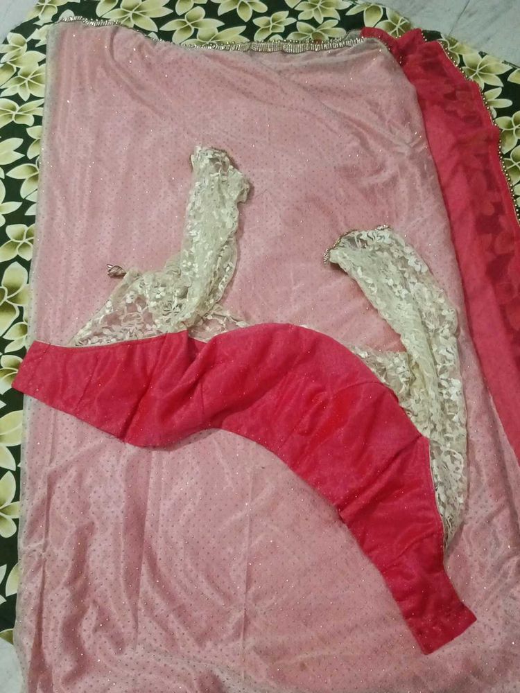 Pink &amp; white saree