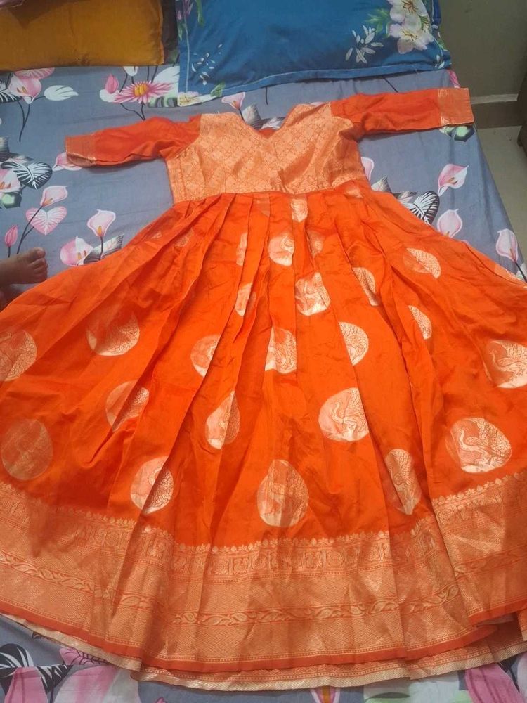 Orange Banarasi Silk Anarkali