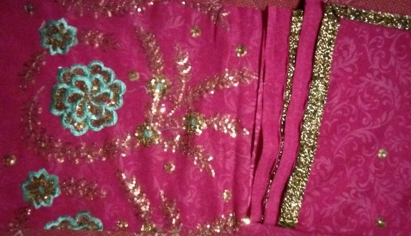 Pink Embroidered Fabric Saree