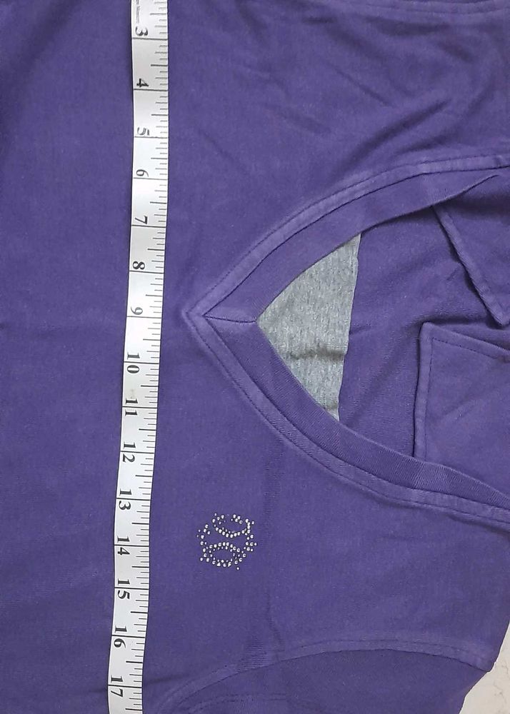 Purple Violet Tshirt With Mega Sleeves Grey Line