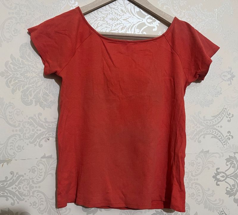 Coral Ribbed Tee