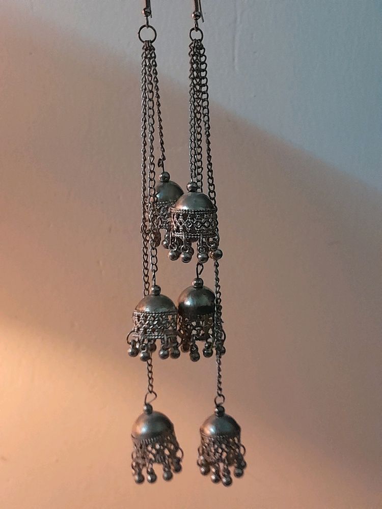 Desi Pinterest Silver Chain Jhumki