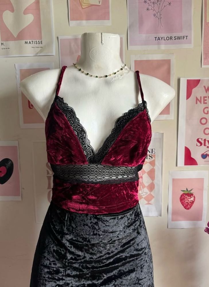Velvet Cutout Lacy Top