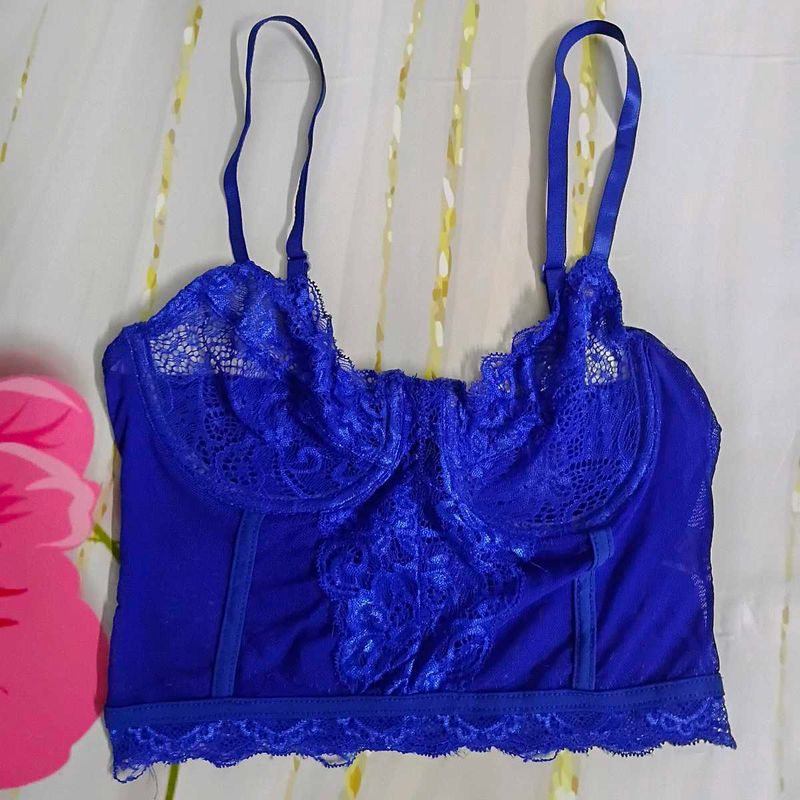 (904)Royal Blue Lace Bustier Crop Top