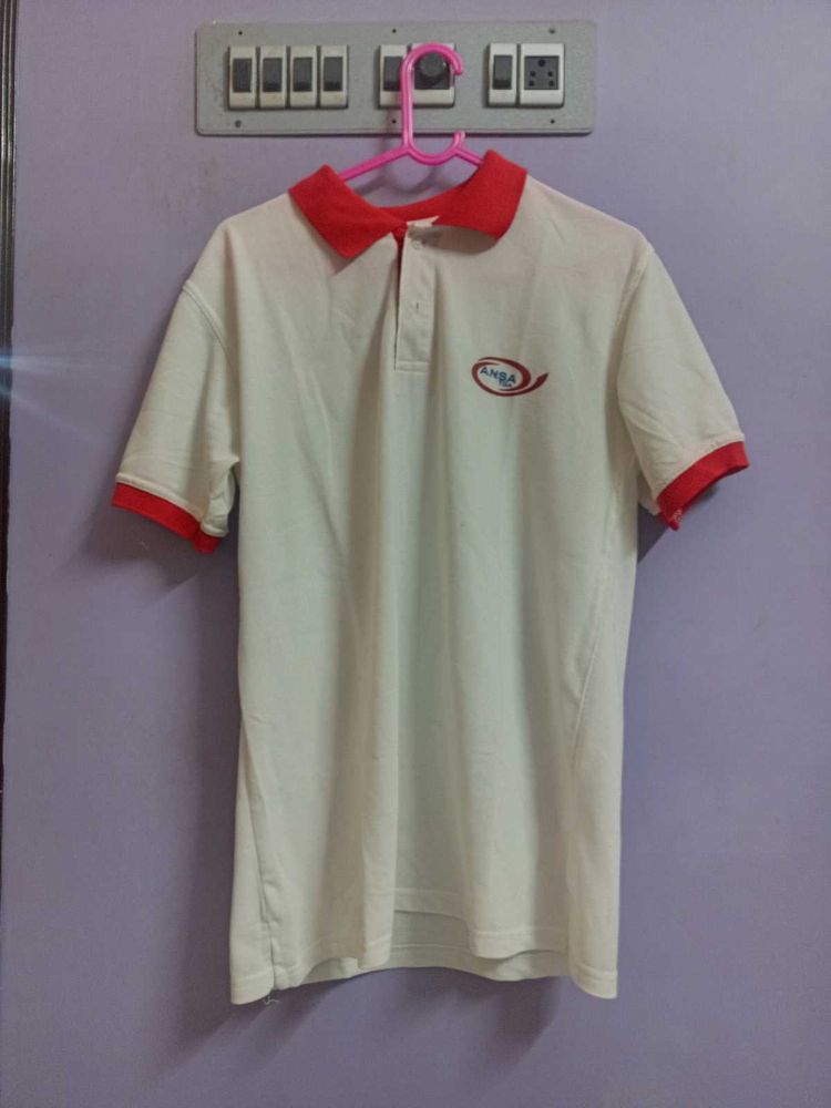 White &amp; Red Trimmed T Shirt