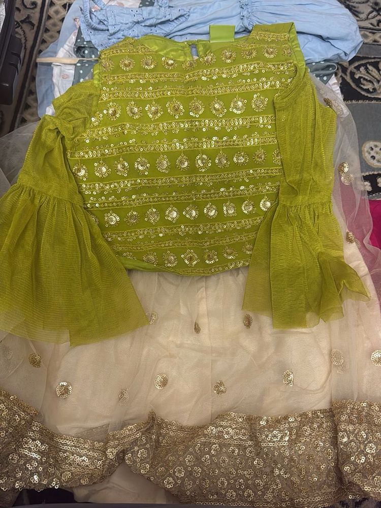 Girls Green &amp; White Dress