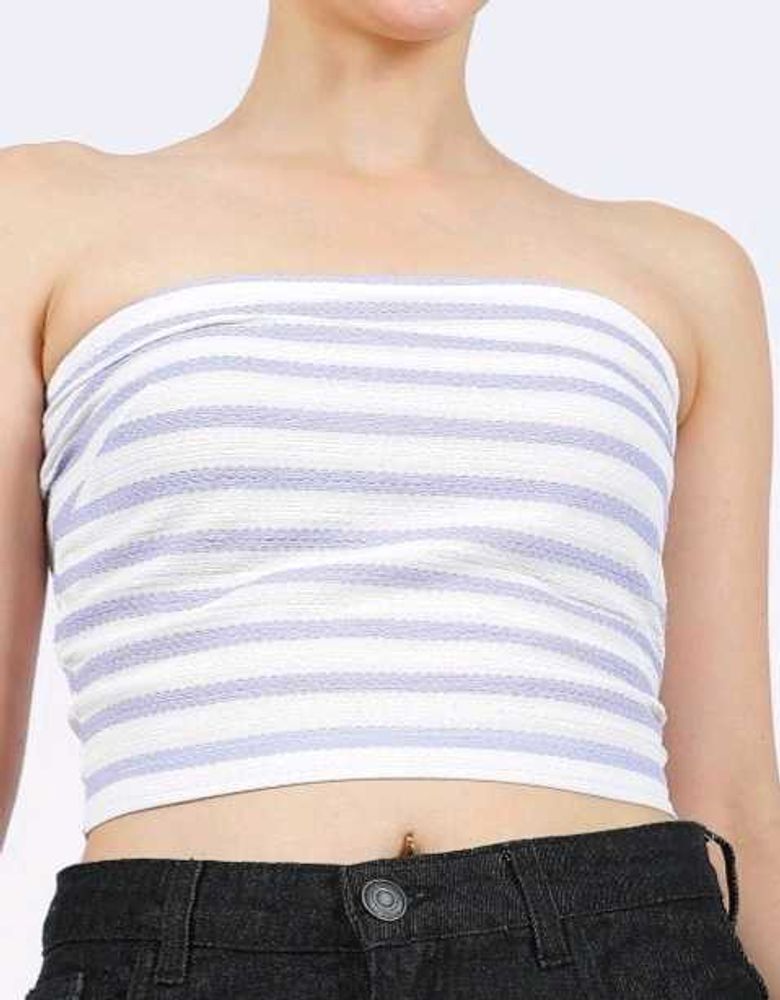 Strapless Striped Crop Bandeau Fitted Tube Top