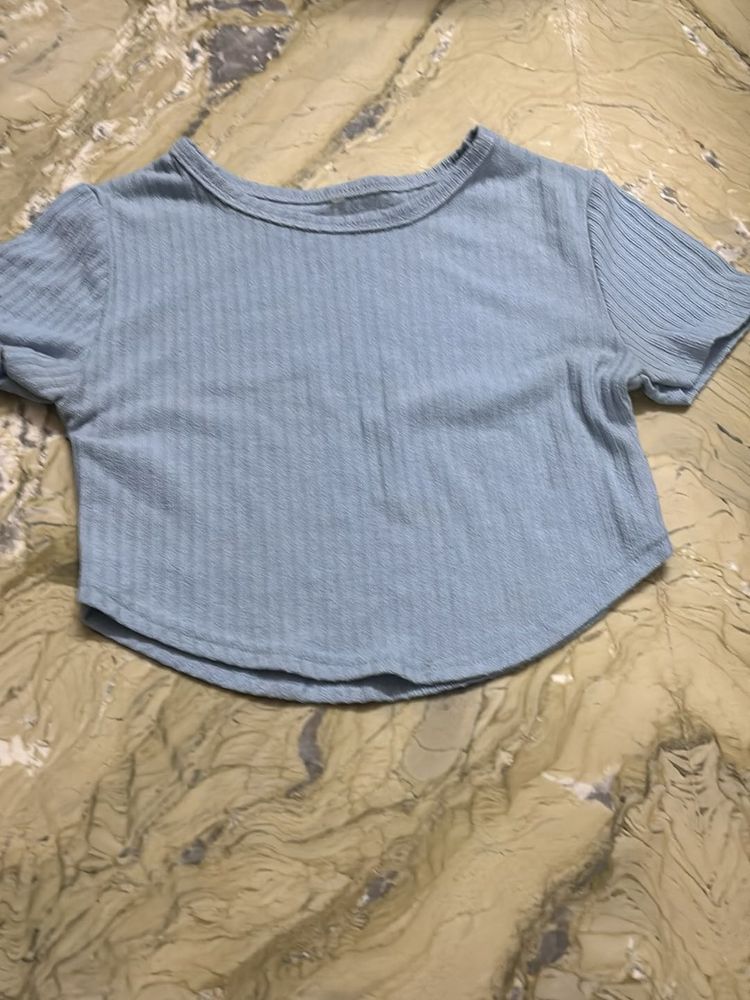 Cute Blue Ribbed Crop Top