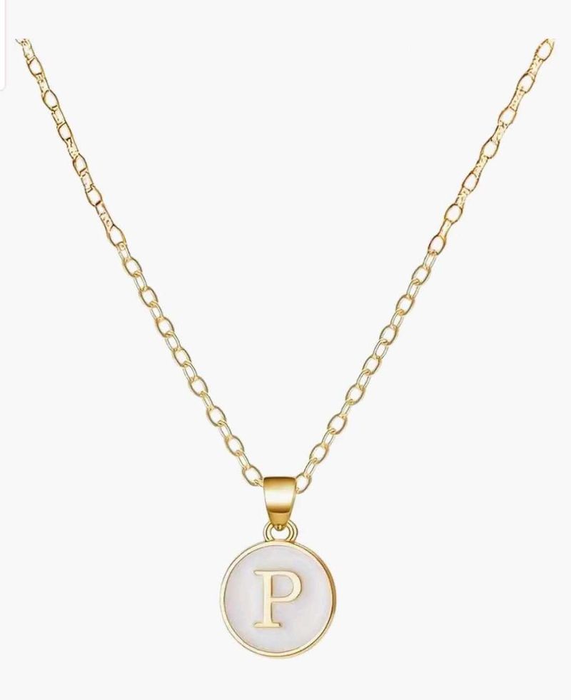 Alphabet Locket with Chain, White Enamel Letter P