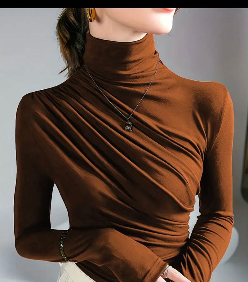 Elegant Brown Turtleneck Top