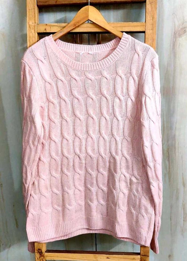 Light Pink Self Design Pullover Size-36-38