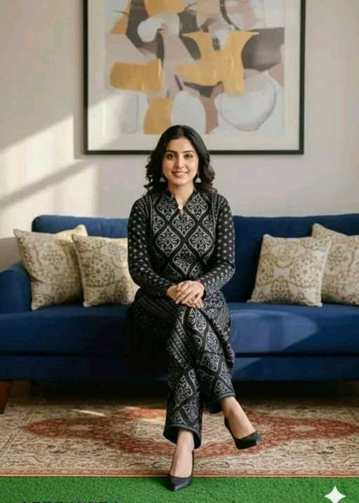 Elegant Black Printed Kurta Set