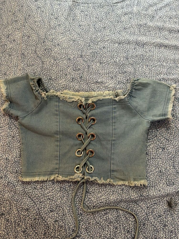 Denim Lace-Up Crop Top