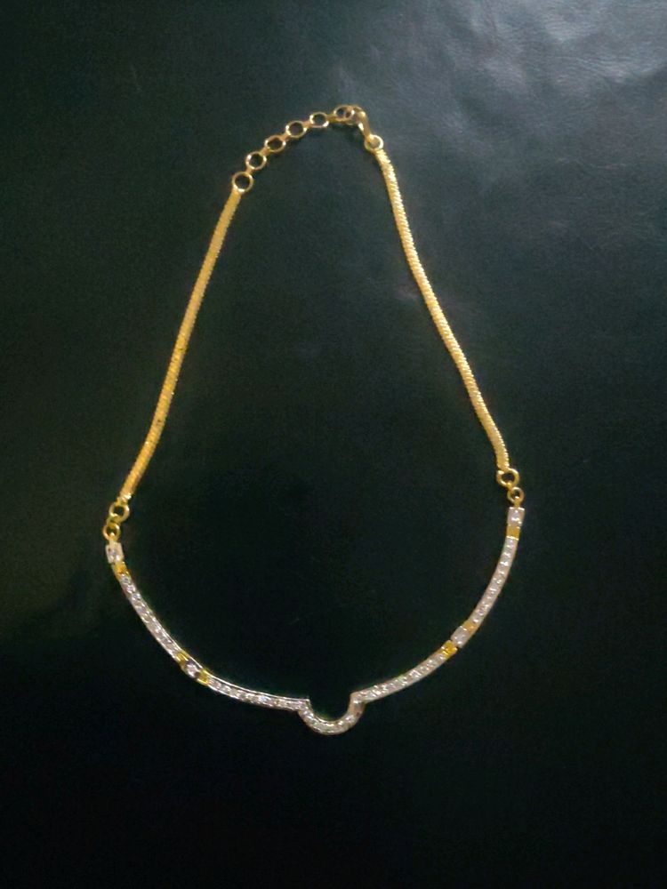 American Diamond (AD) White Color Hasli/Choker/Pendant with Chain for Girls