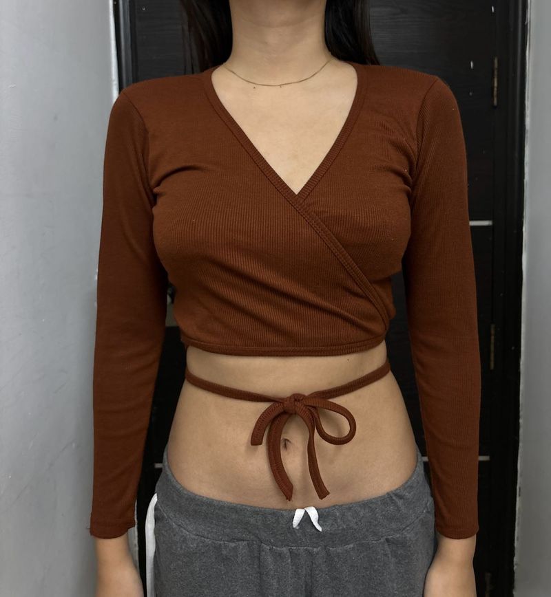Brown V Crisscross Crop Top